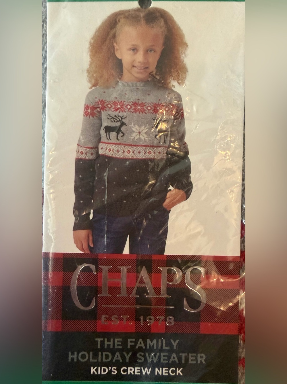 NWT Chaps Kid’s  Family Holiday Christmas Sweater Gray Red Reindeer  NWT